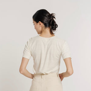 Cropped Silk Noil T-Shirt in Ivory