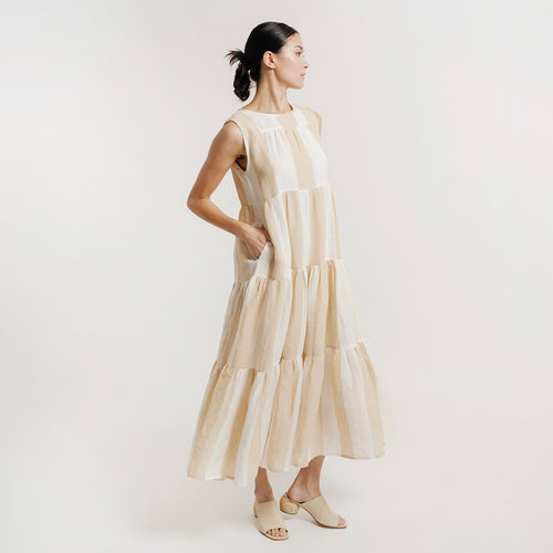 Tiered Organic Linen Maxi Dress