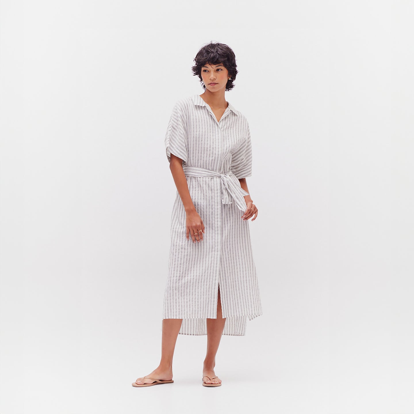 Button Down Stripe Dress in Mist