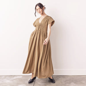 Pin-Tucked Midi in Tan