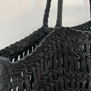 Luni Leather Woven Bag in Black