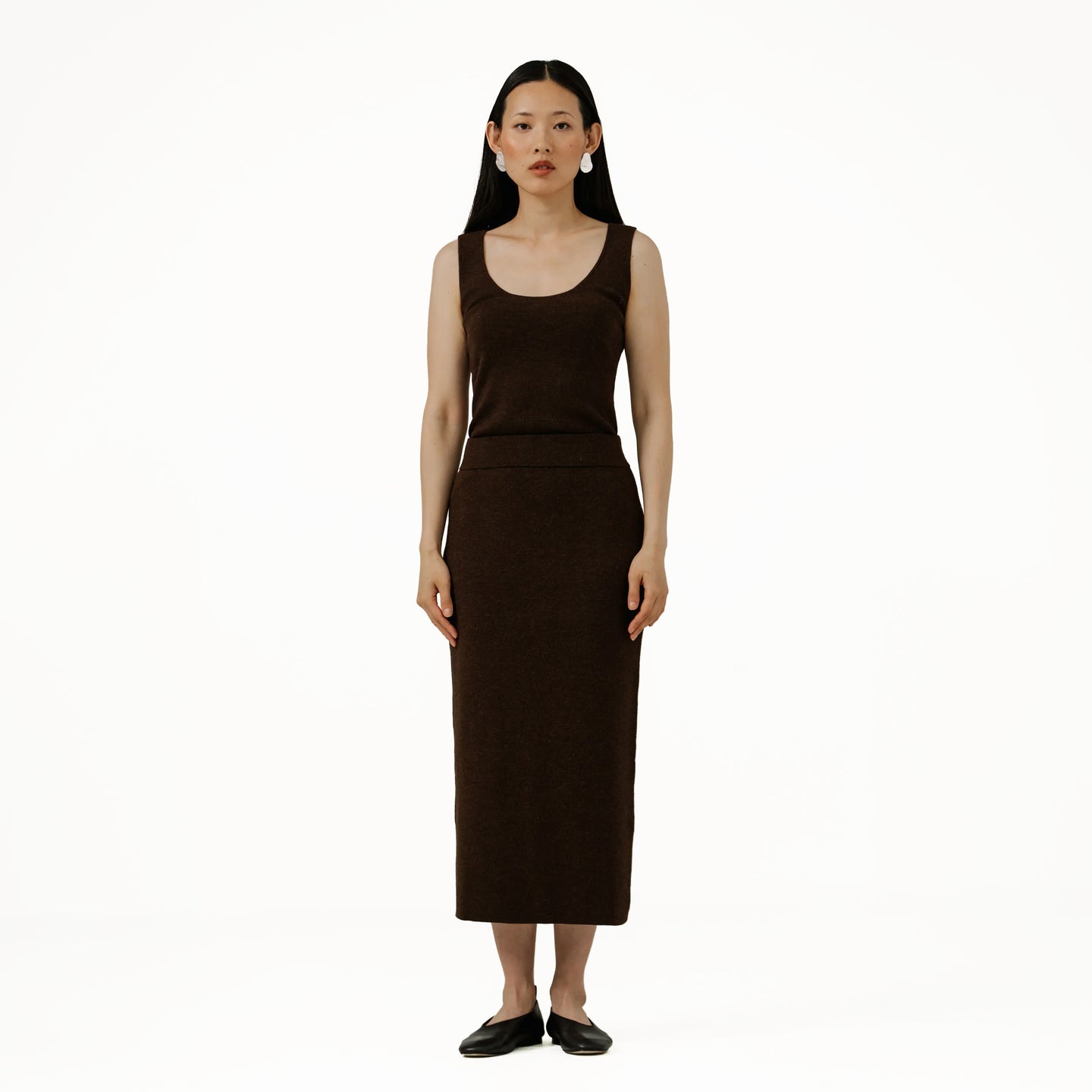 Alpaca Knit Midi Skirt in Molassess