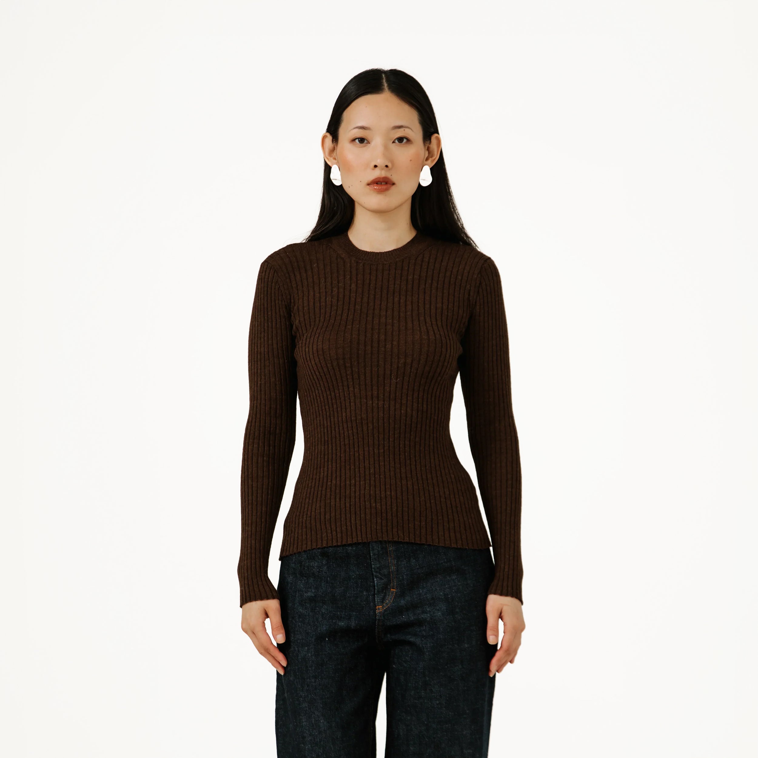Fine Knit Rib Top in Molasses