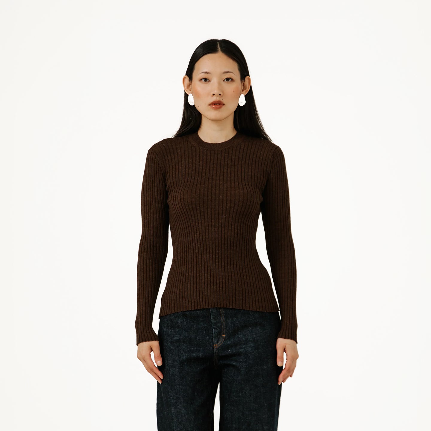 Fine Knit Rib Top in Molasses