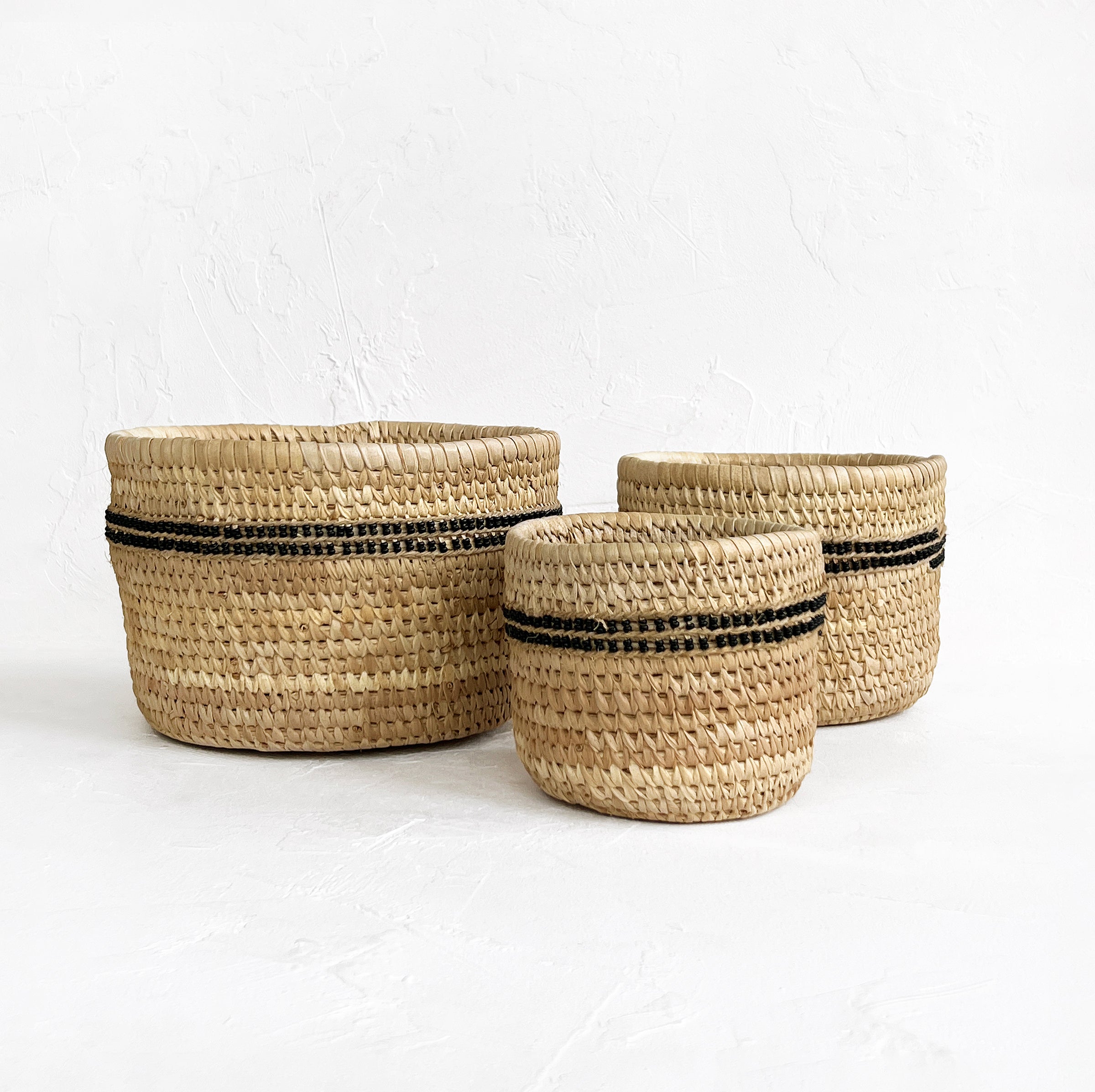 Ngurunit Nomadic Camel Milking Baskets with Black Beaded Stripes