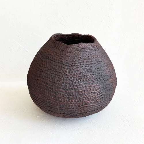 Large Coiled Vase in Dark Brown