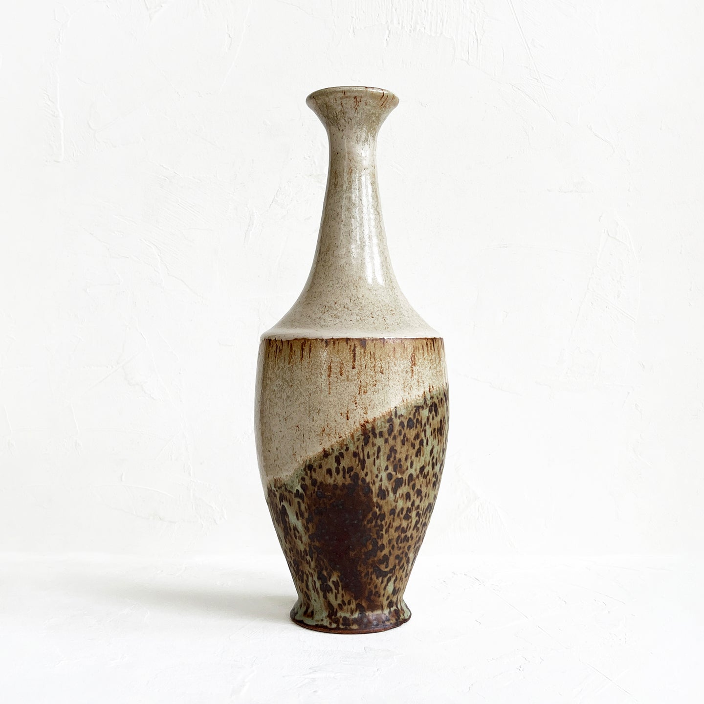 Narrow Neck Vase in Cream, Brown & Olive