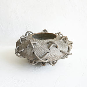 Large Woven X Pot in Stone