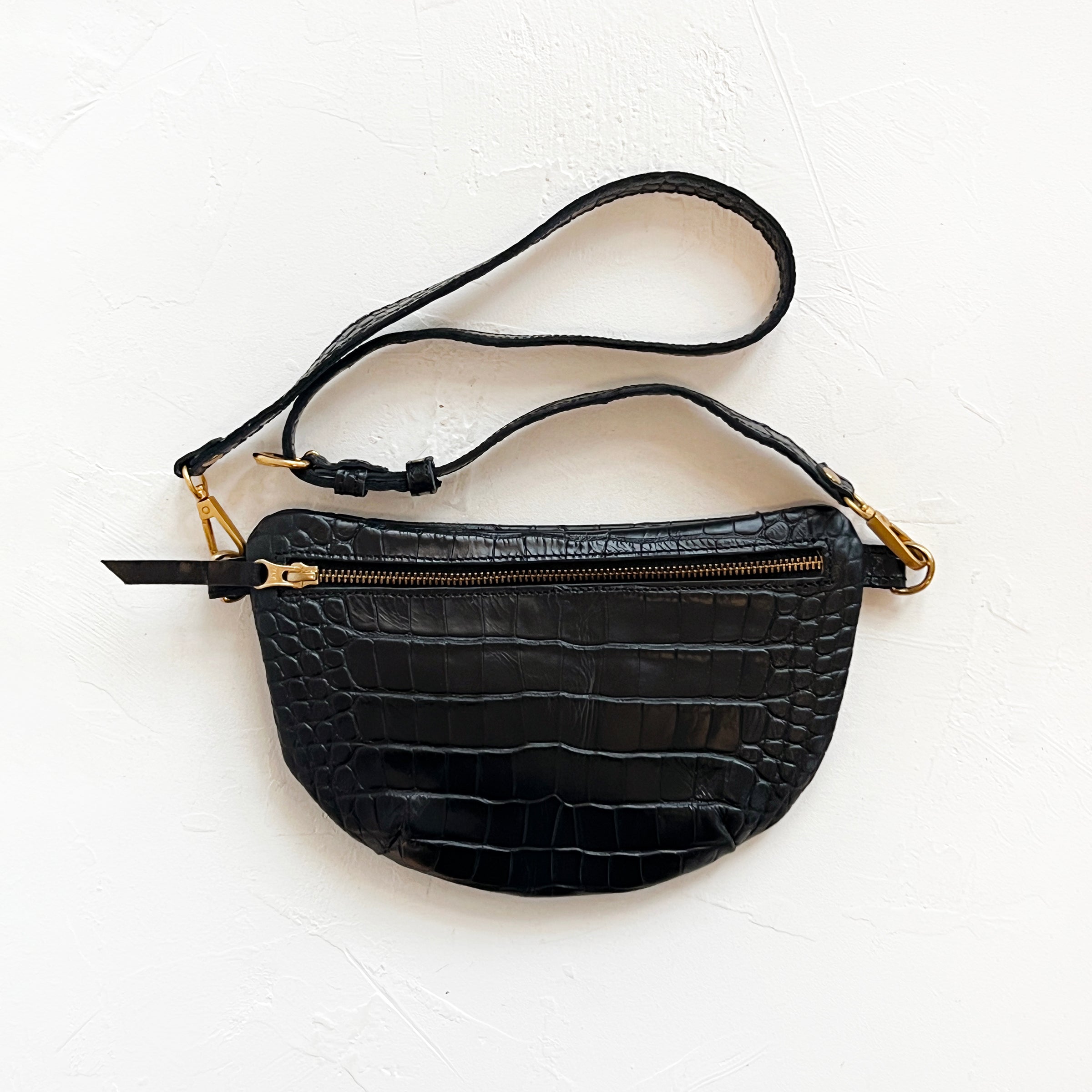 Short Sling Bag in Black Croco