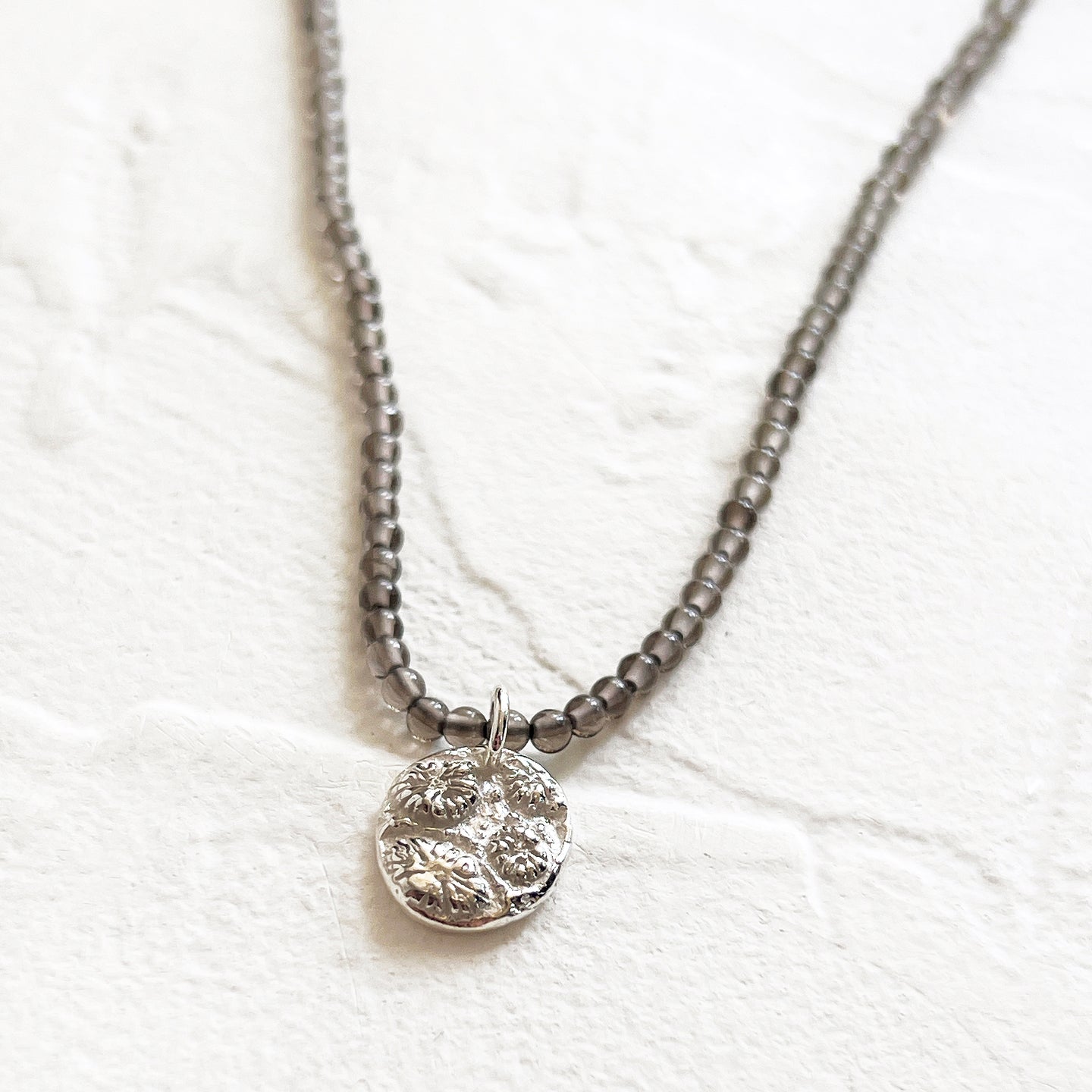 Smokey Quartz Necklace with Coral Charm