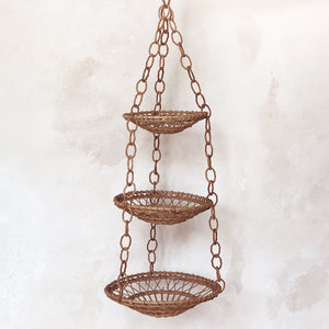 Vintage Wicker Three Tiered Hanging Basket