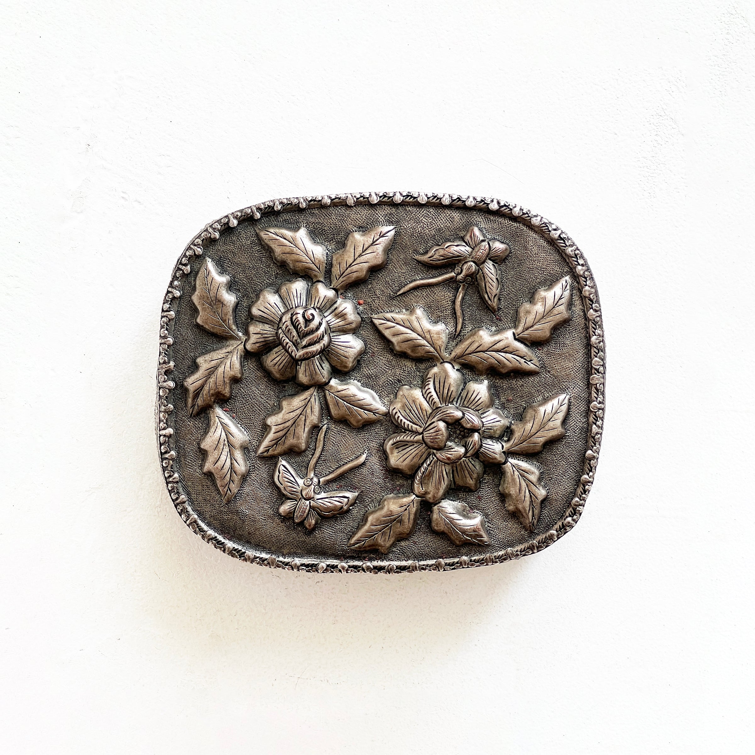 Vintage Pewter Floral Box
