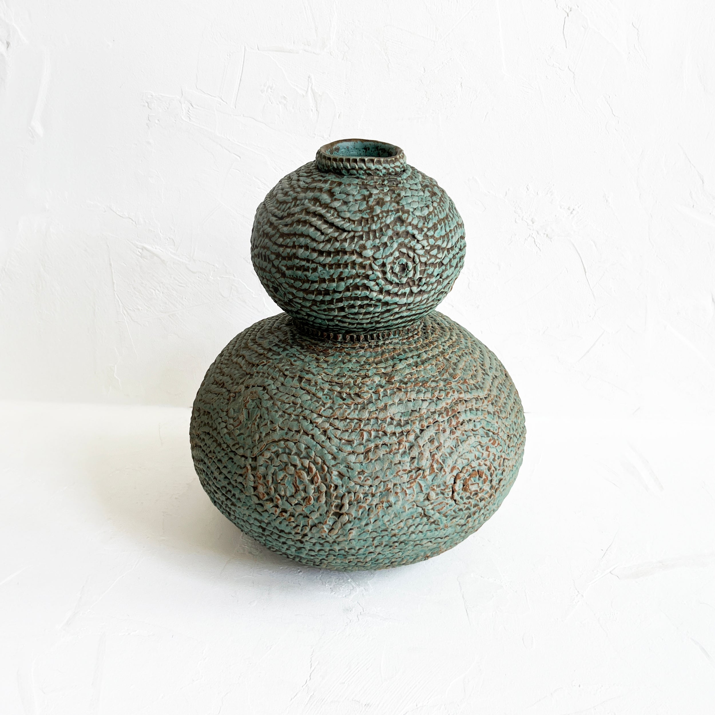 Large Double Coiled Vase in Teal