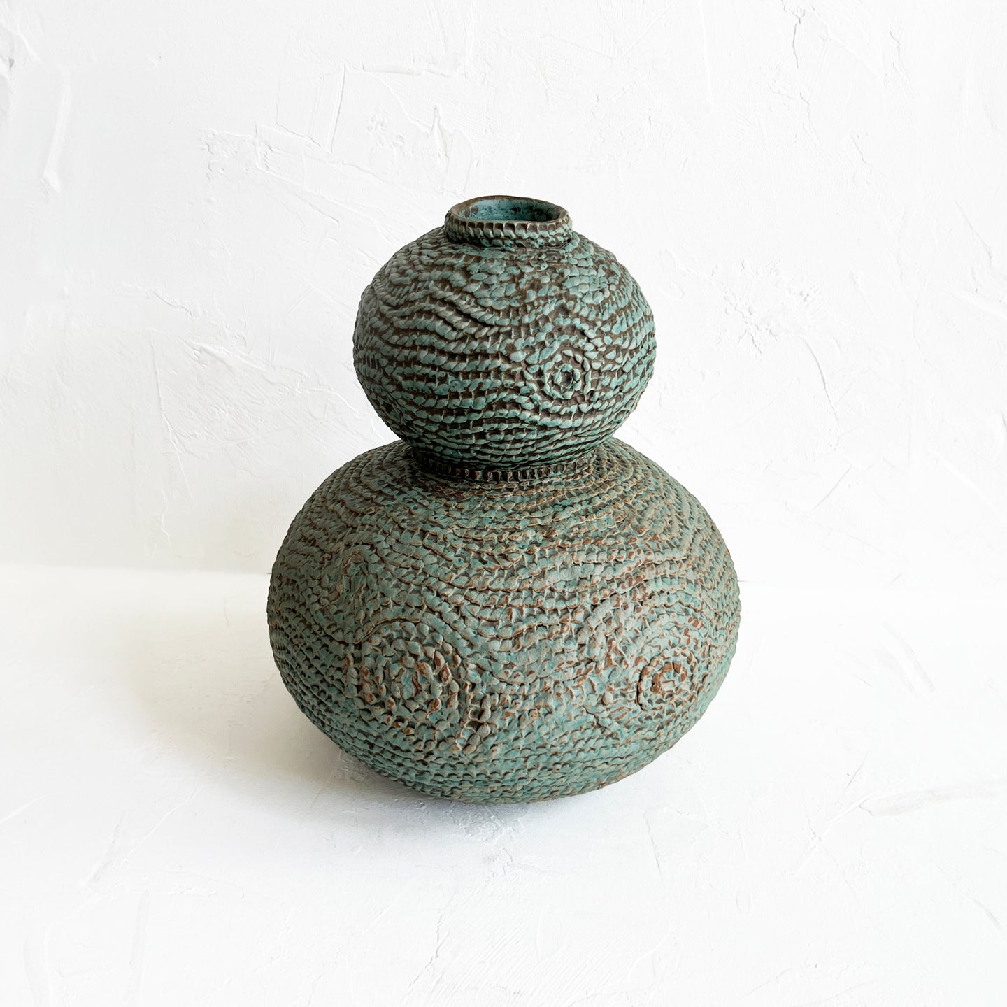 Large Double Coiled Vase in Teal