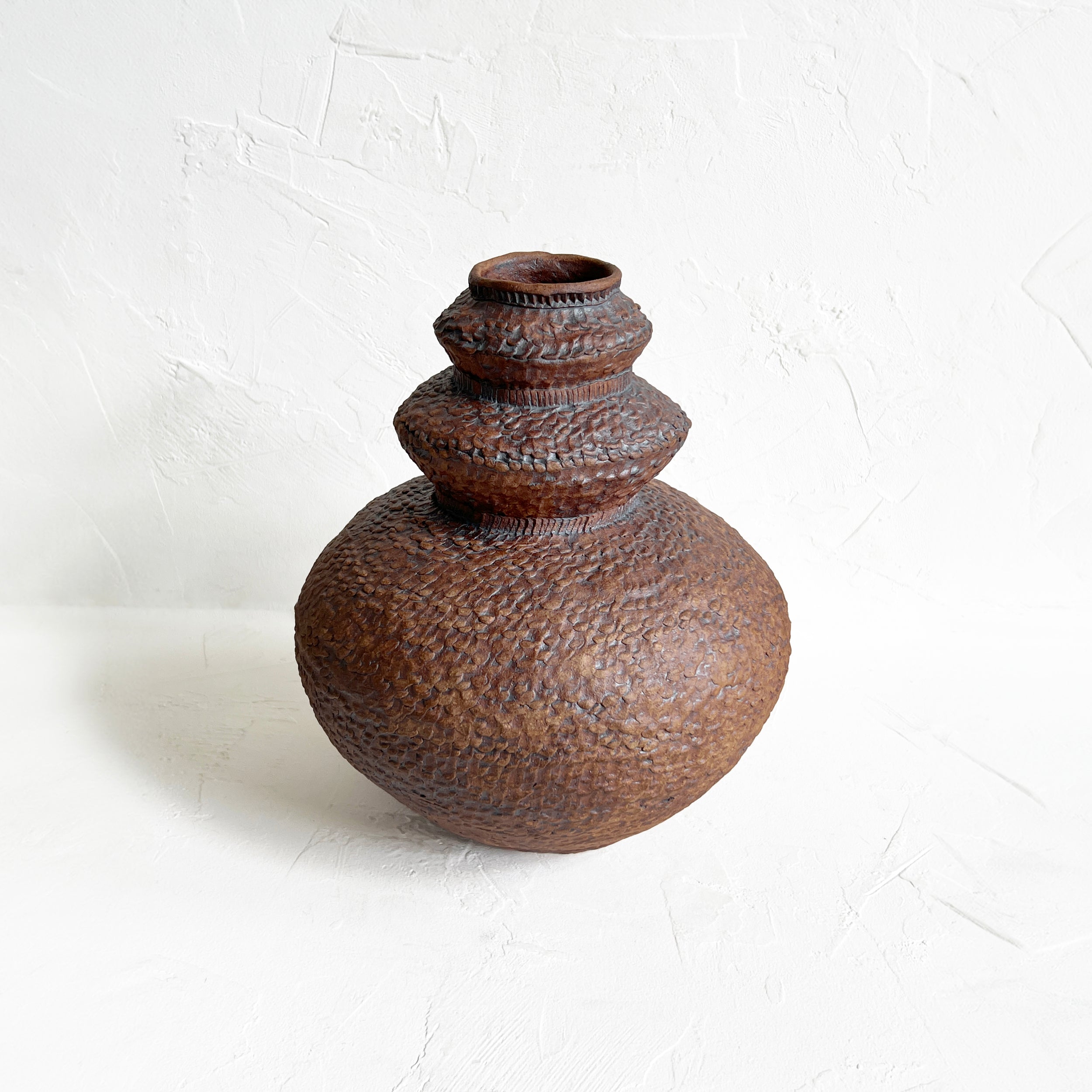 Large Double Coiled Vase in Brown