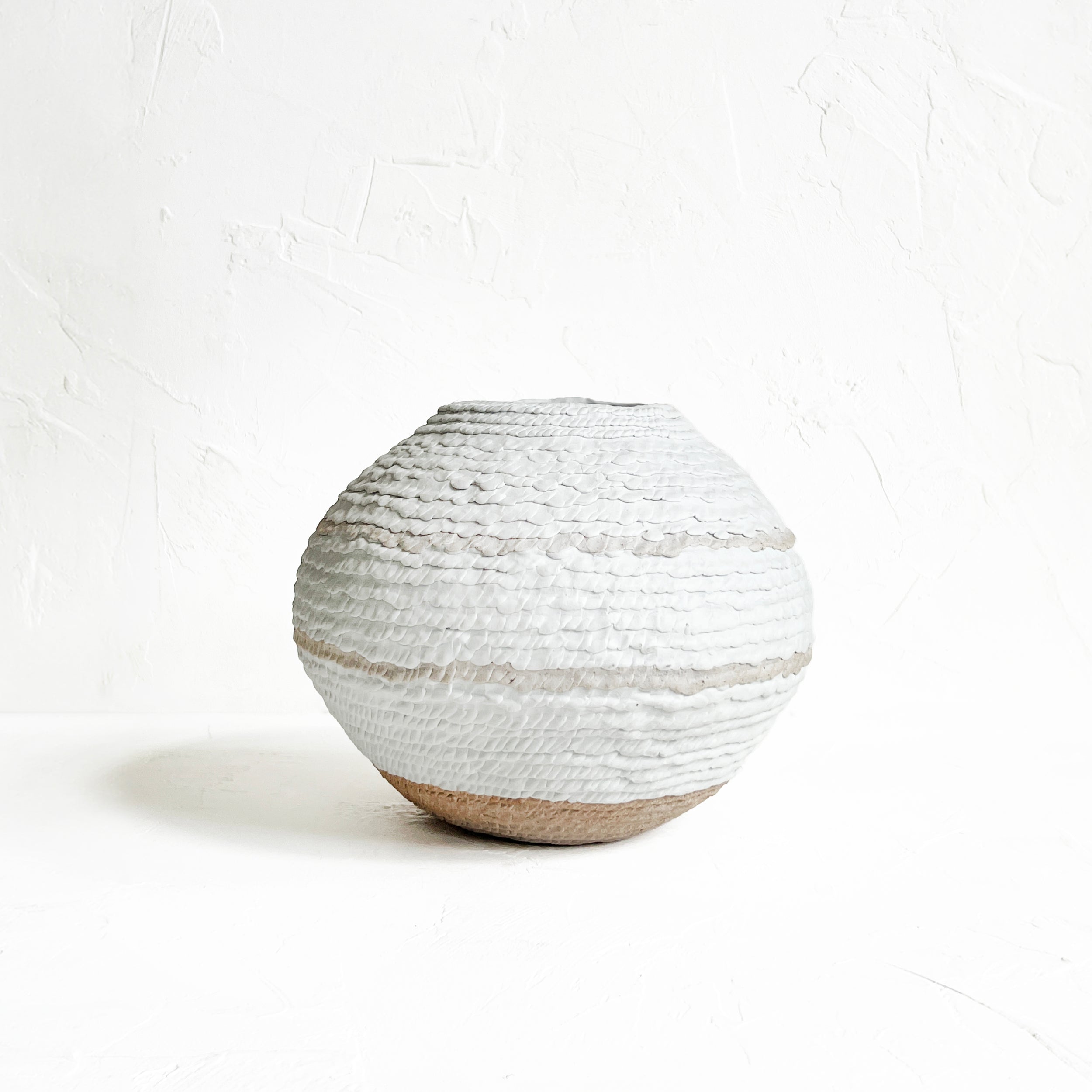 Wide Coiled Vase in Cream and Brown