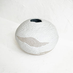 Wide Coiled Vase in Cream and Brown
