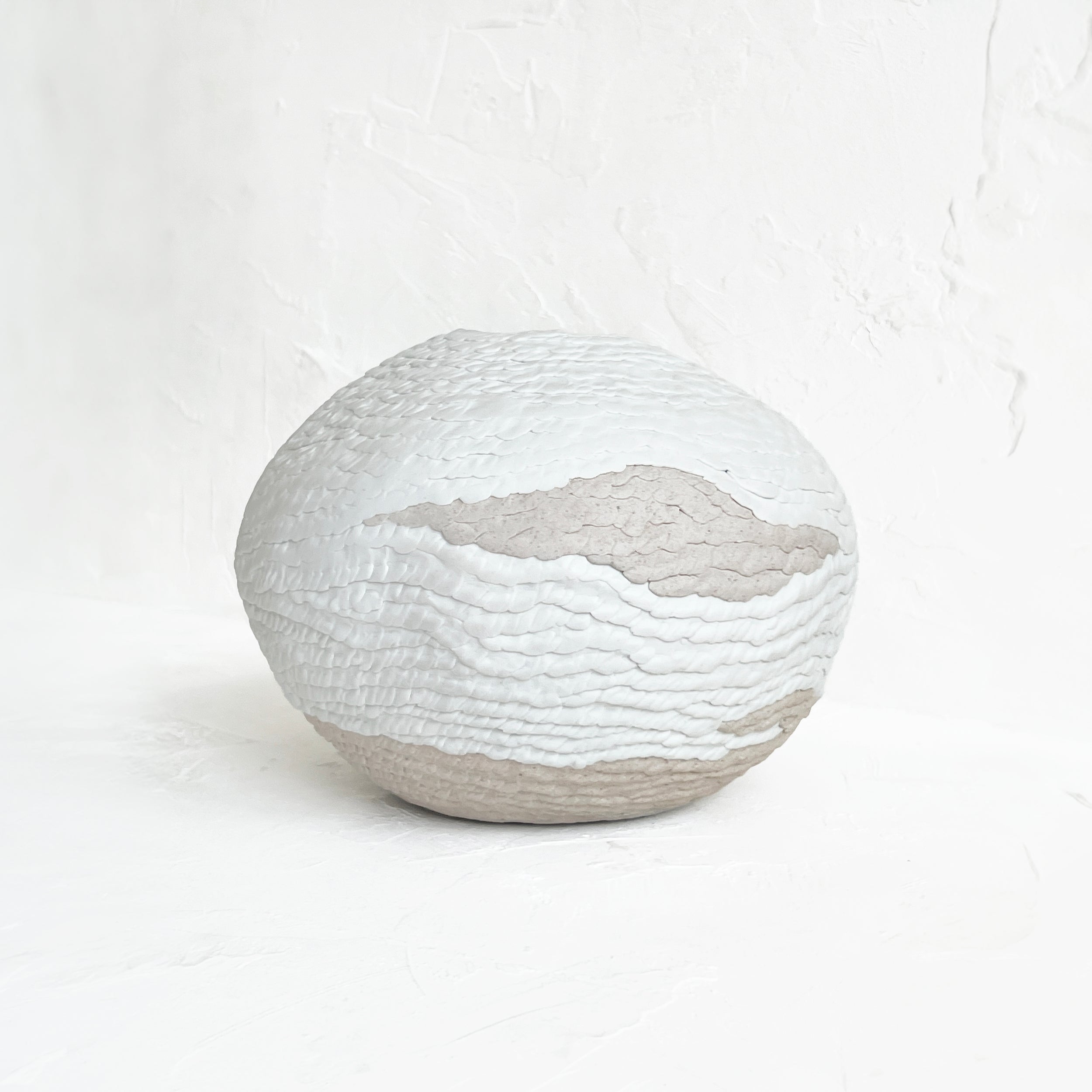 Wide Coiled Vase in Cream and Brown