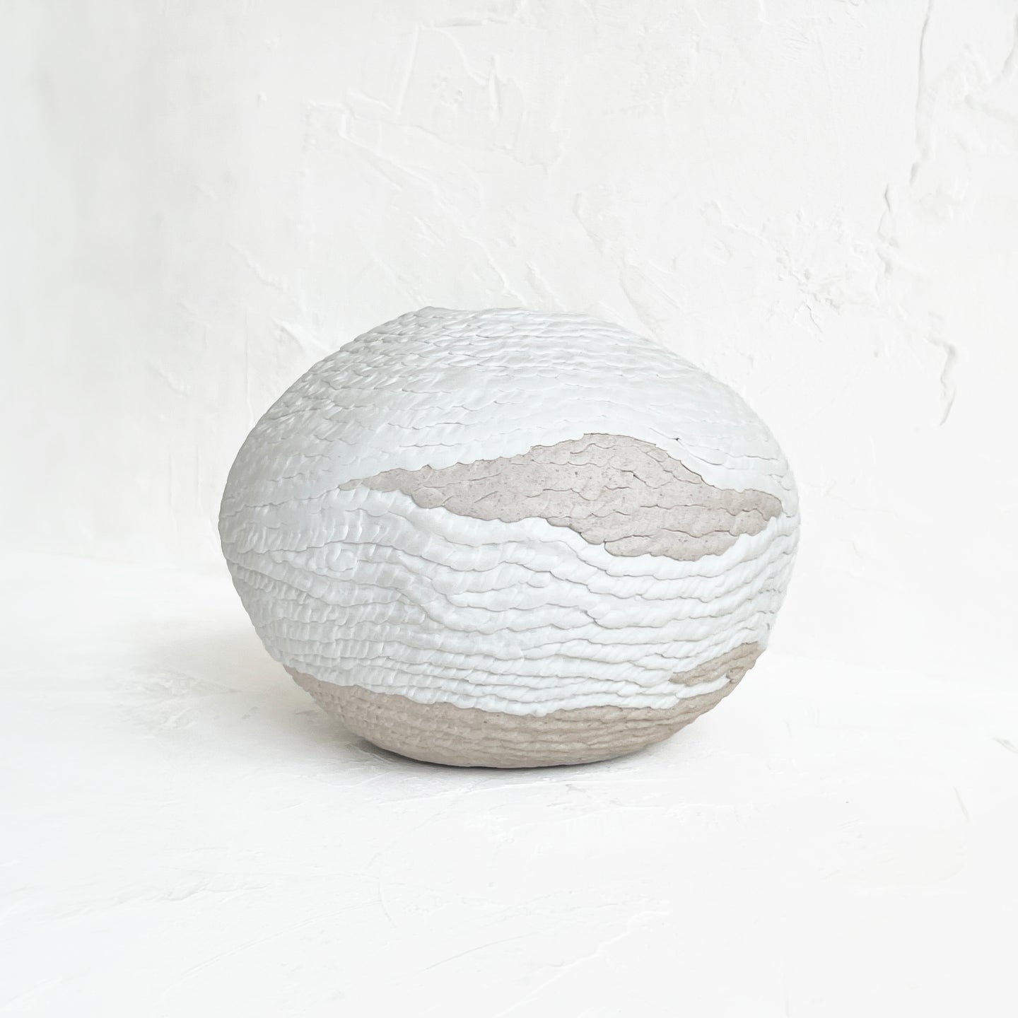 Wide Coiled Vase in Cream and Brown
