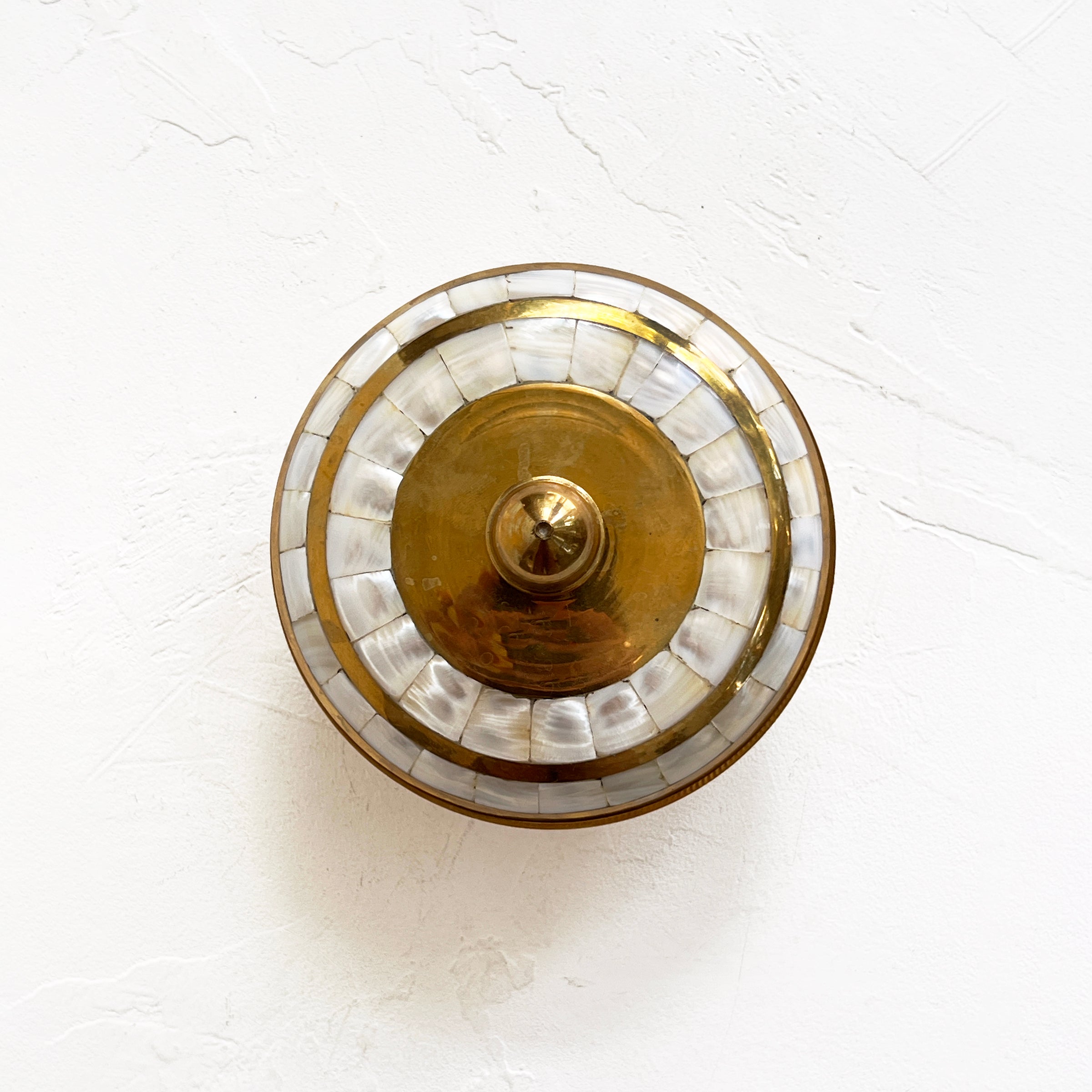 Vintage Brass and Mother of Pearl Lidded Vessel