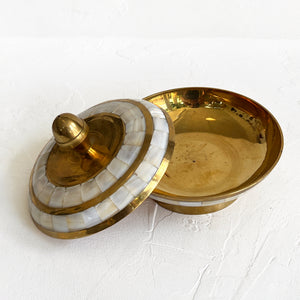 Vintage Brass and Mother of Pearl Lidded Vessel