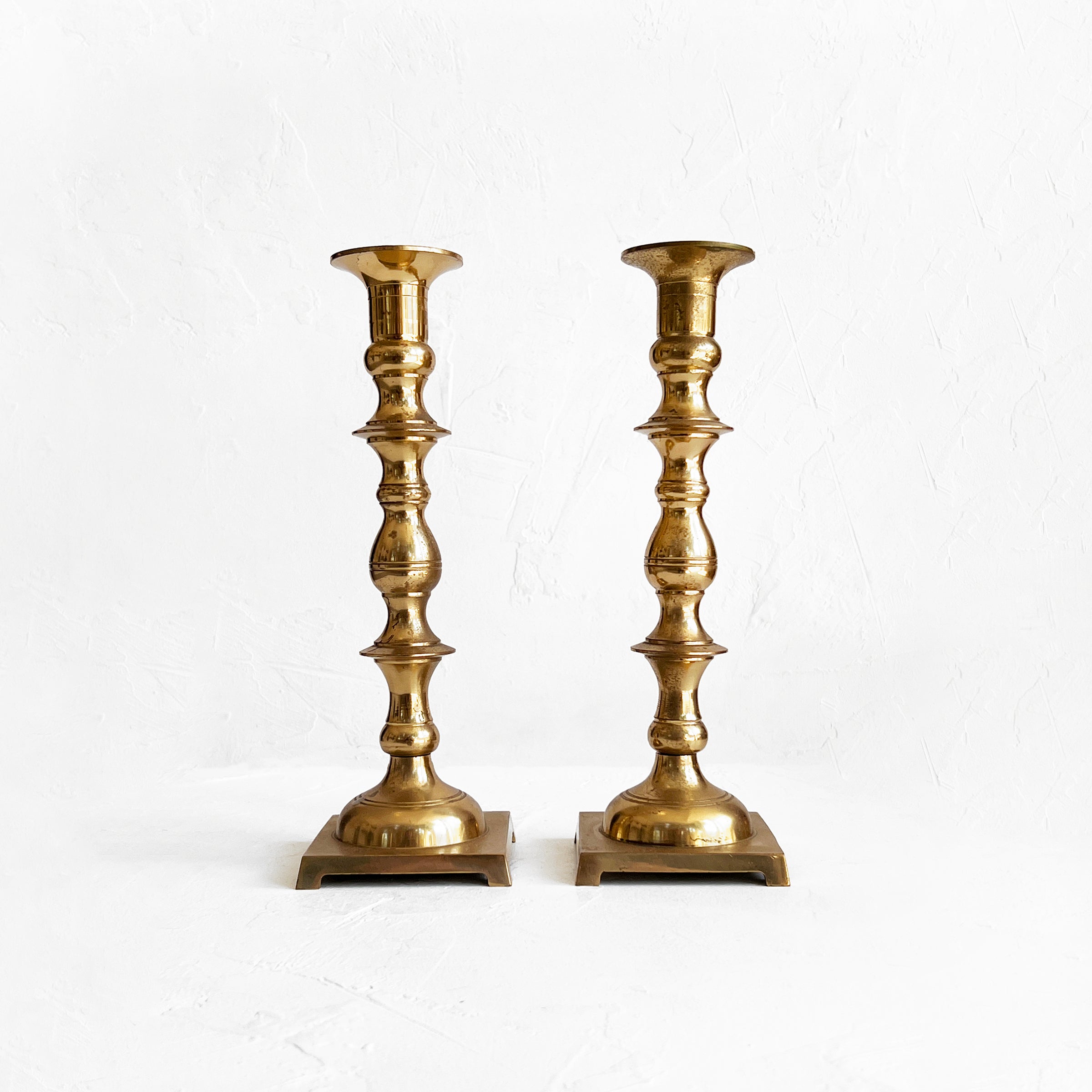 Vintage Brass Square Base Candlestick Holders