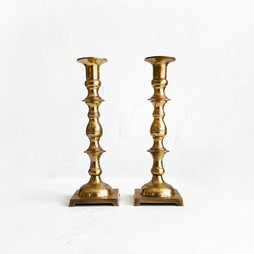 Vintage Brass Square Base Candlestick Holders