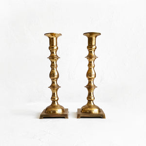 Vintage Brass Square Base Candlestick Holders
