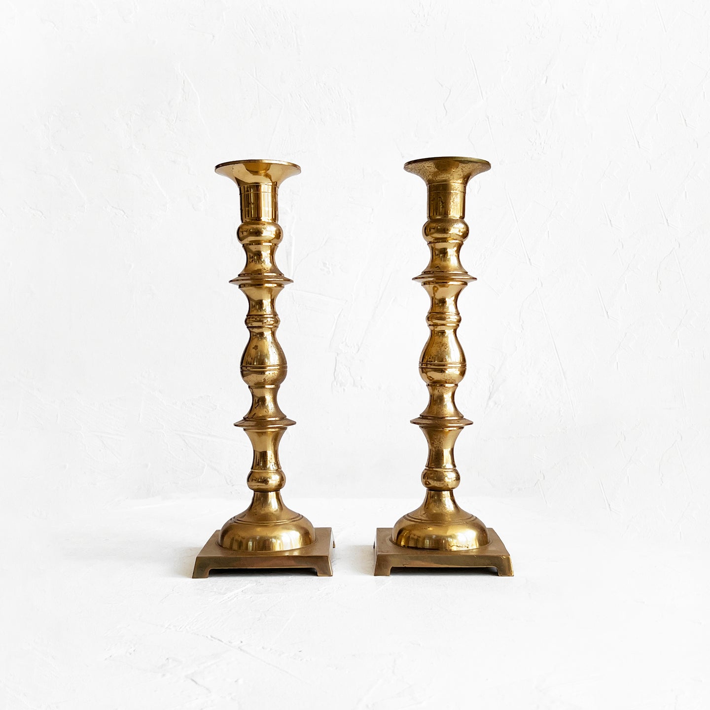 Vintage Brass Square Base Candlestick Holders