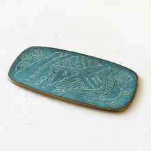 Load image into Gallery viewer, Large Brass Bird Tray in Green Blue