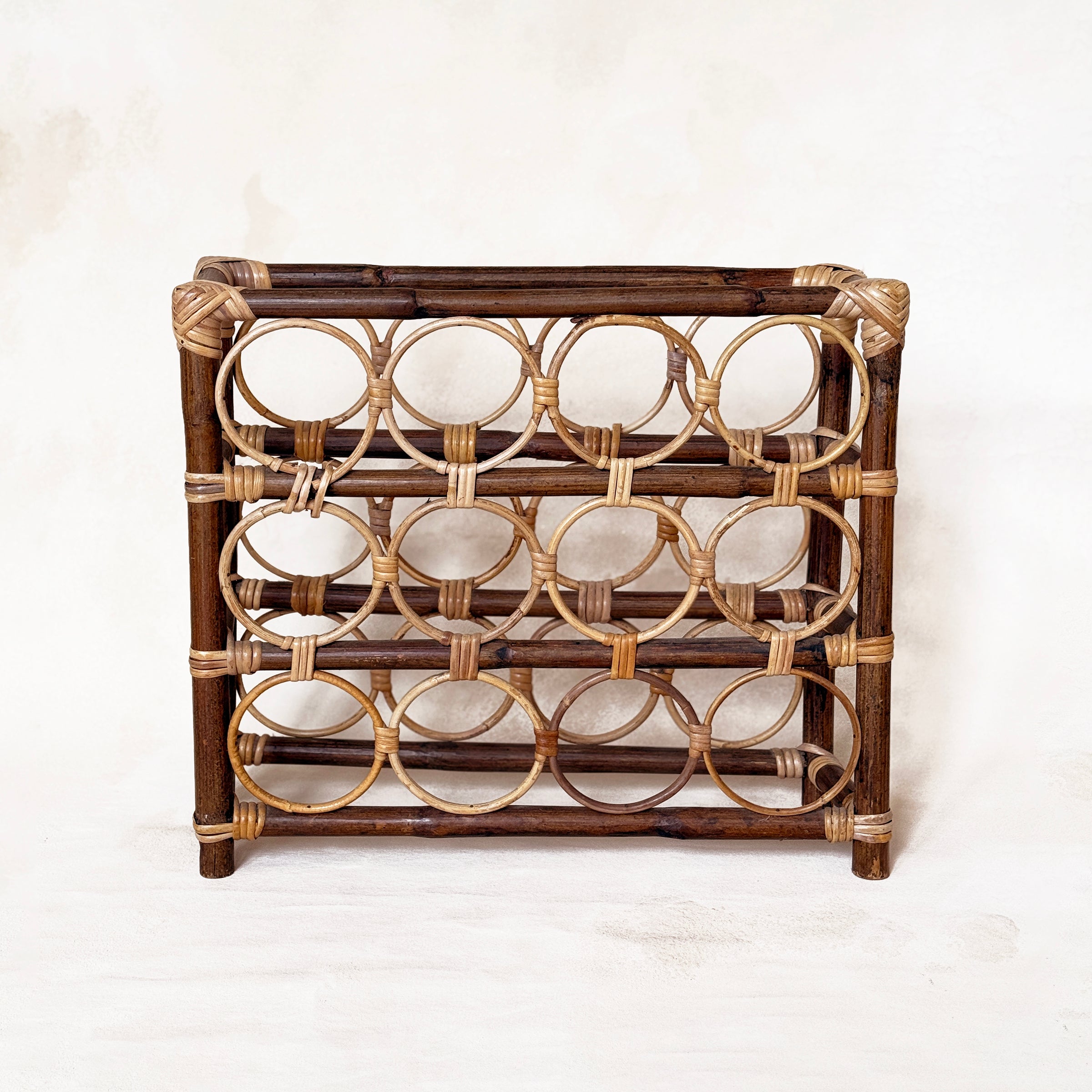 Vintage Two-Tone Rattan Wine Rack