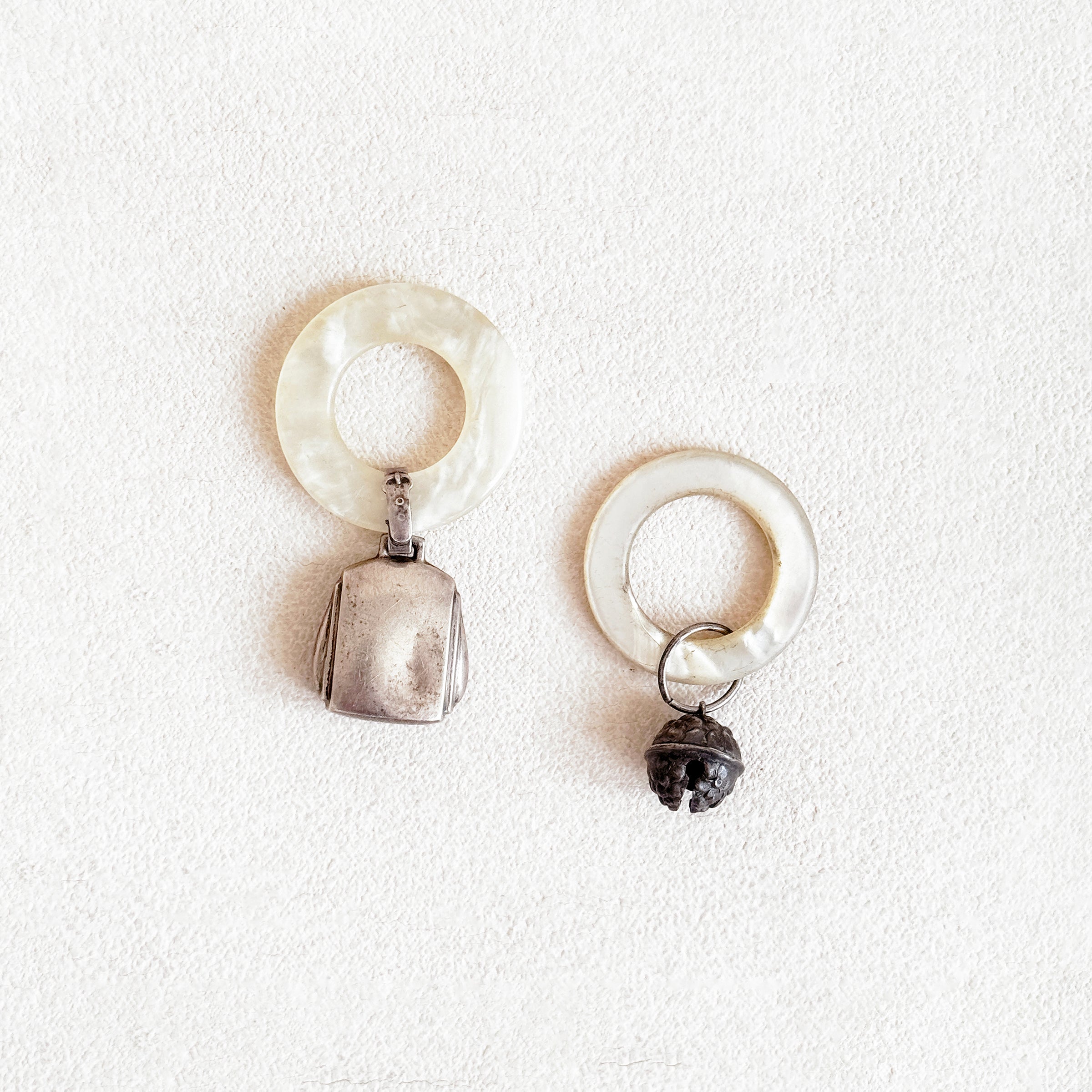 Vintage Sterling Silver & Mother of Pearl Baby Rattles