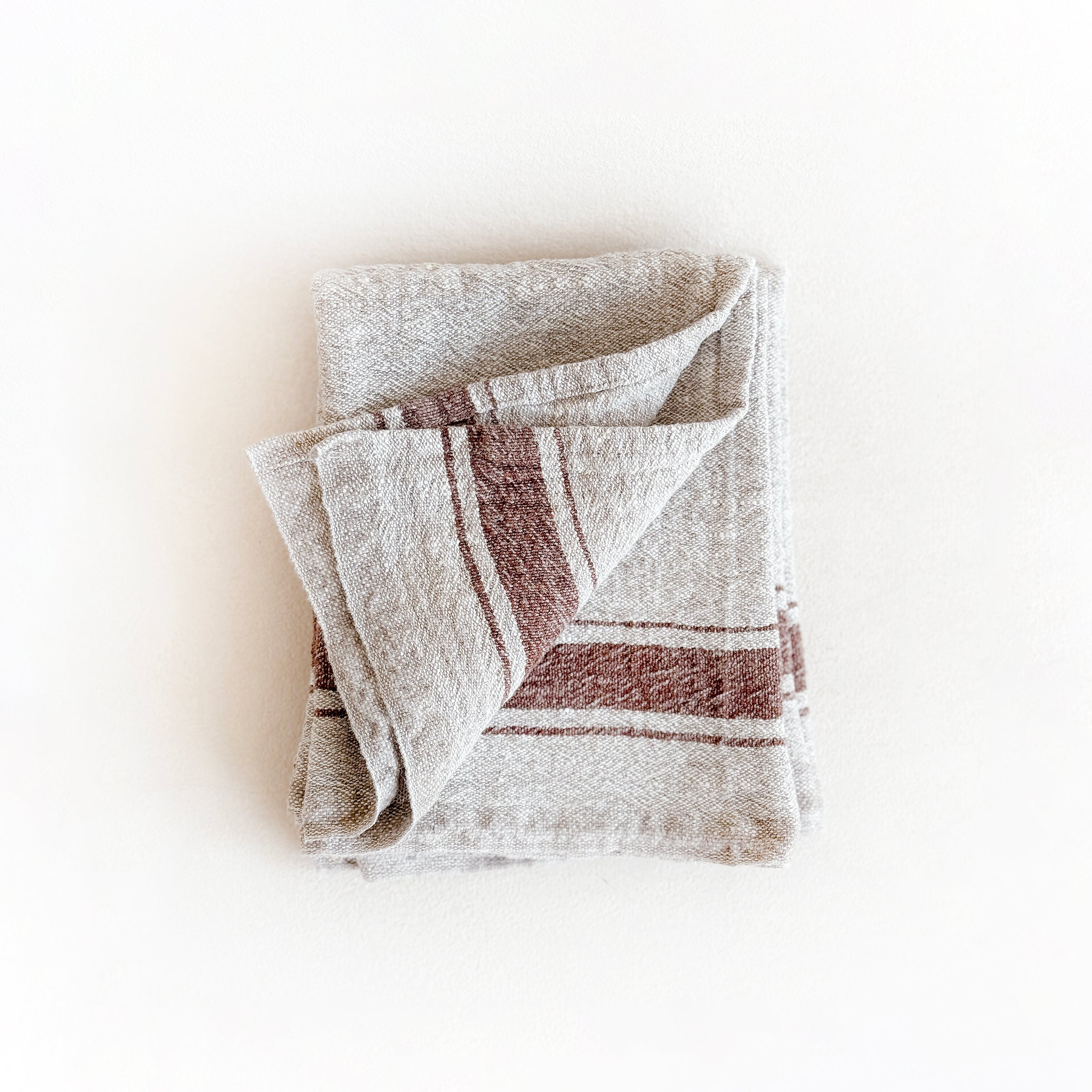 Mocca Stripe Vintage Linen Kitchen Towel
