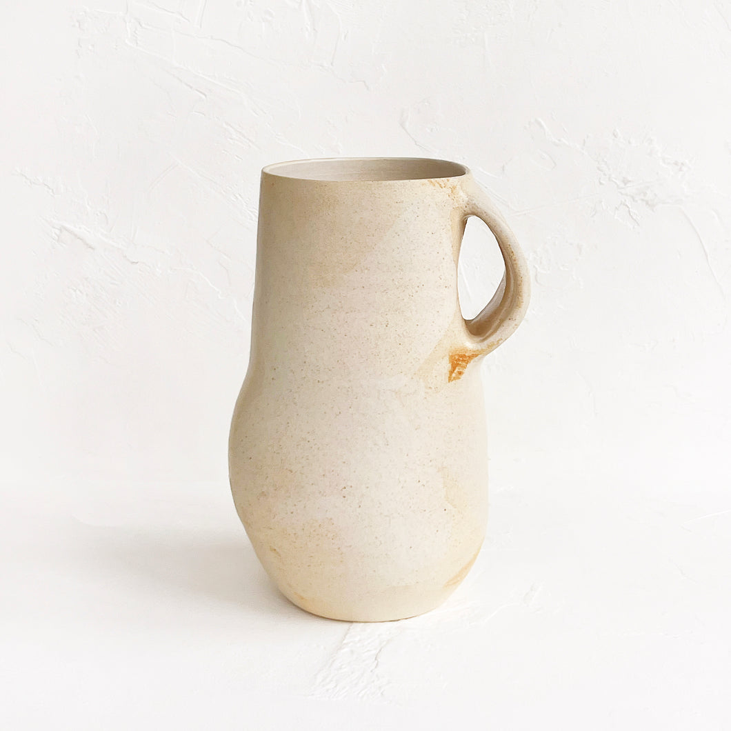 White and Iron Wide Handled Vase