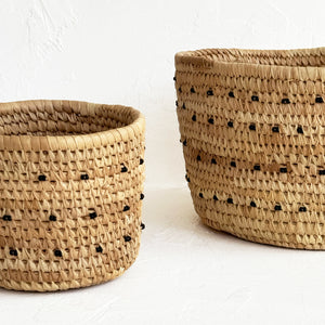 Nomadic Milking Basket with Black Beaded Dots