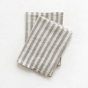 Linen Kitchen Towel in White Stripes
