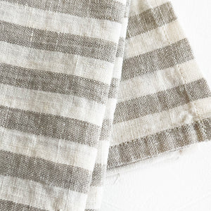 Linen Kitchen Towel in White Stripes