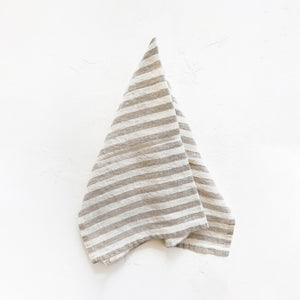 Linen Kitchen Towel in White Stripes