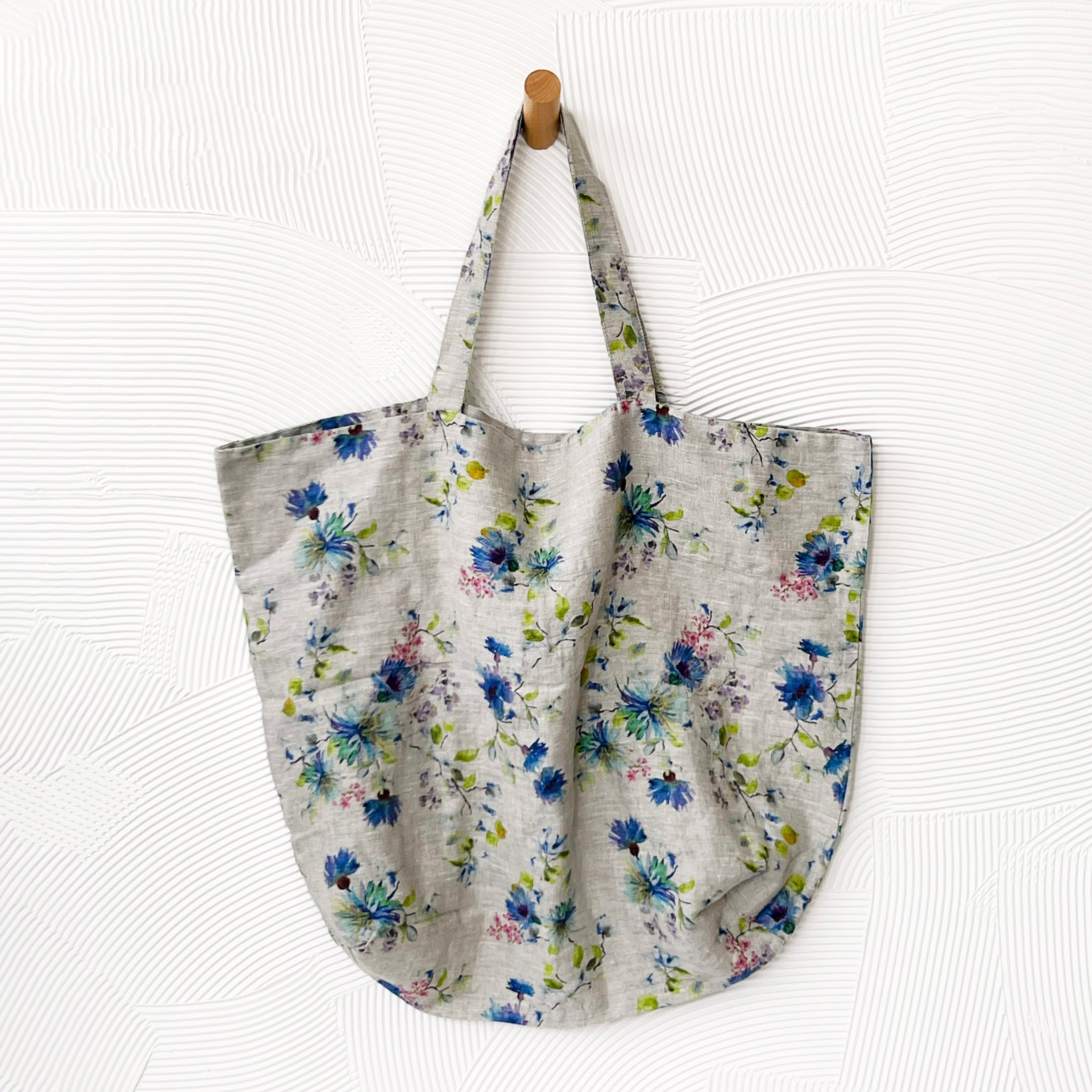 Natural Linen Bag in Flowers