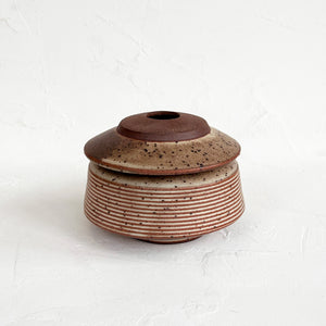 Lidded Vessel in Brown Stoneware