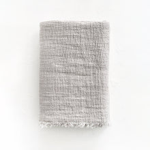Load image into Gallery viewer, Washed Waffle Linen Throw with Fringes in Silver