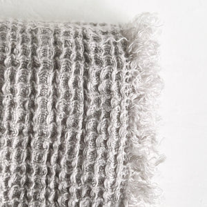 Washed Waffle Linen Throw with Fringes in Silver