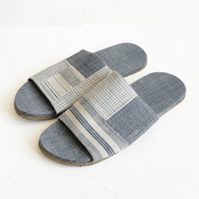 Load image into Gallery viewer, Patchwork Slippers in Indigo Grid
