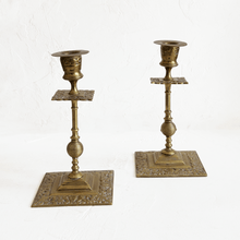 Load image into Gallery viewer, Brass Square Base Candlestick Holder