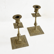Load image into Gallery viewer, Brass Square Base Candlestick Holder