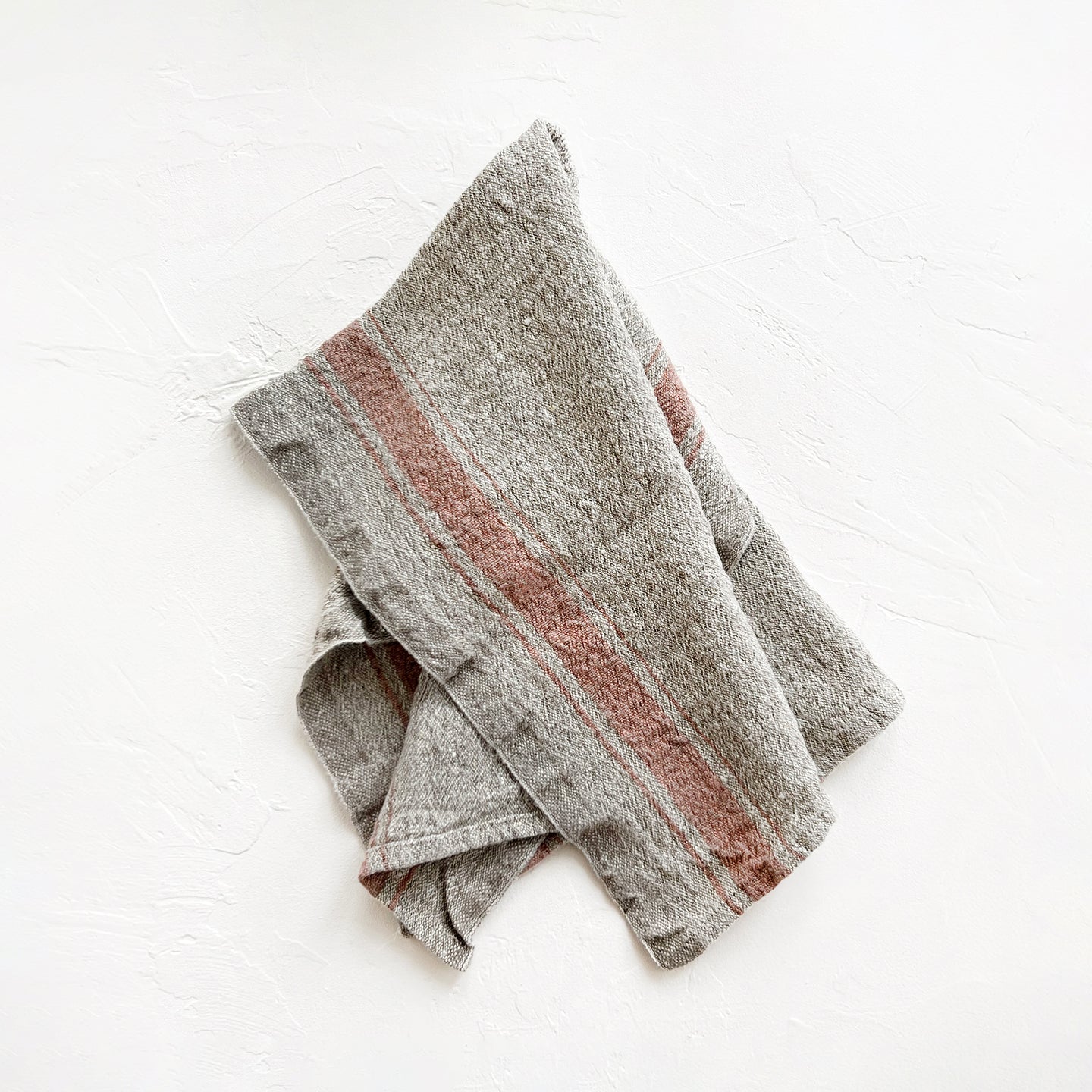 Beige Stripe Vintage Linen Kitchen Towel