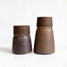 Load image into Gallery viewer, Ribbed Vase in Chocolate Brown