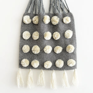 Wool Pom Shoulder Bag in Gray & Cream