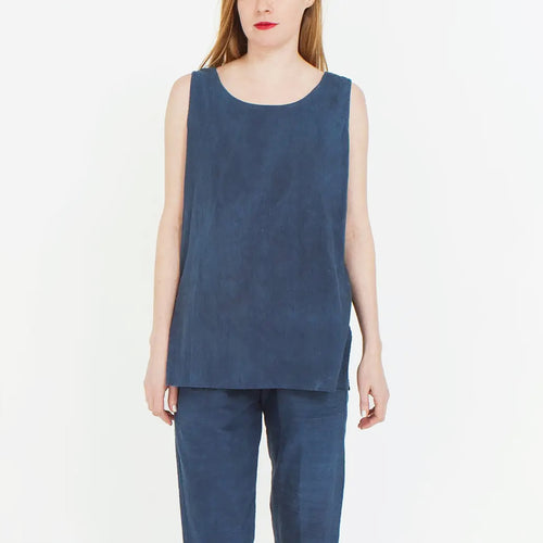 Long Cotton Tank Top in Deep Indigo