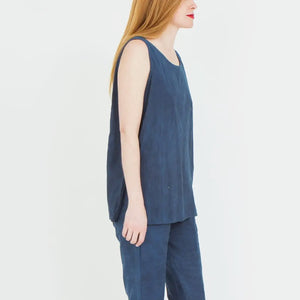 Long Cotton Tank Top in Deep Indigo